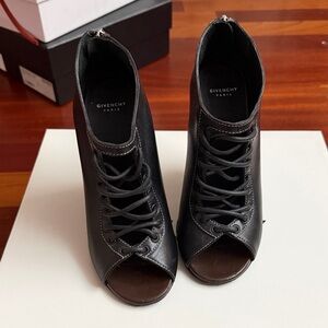 Givenchy Black Lace-Up Peep-Toe Boots